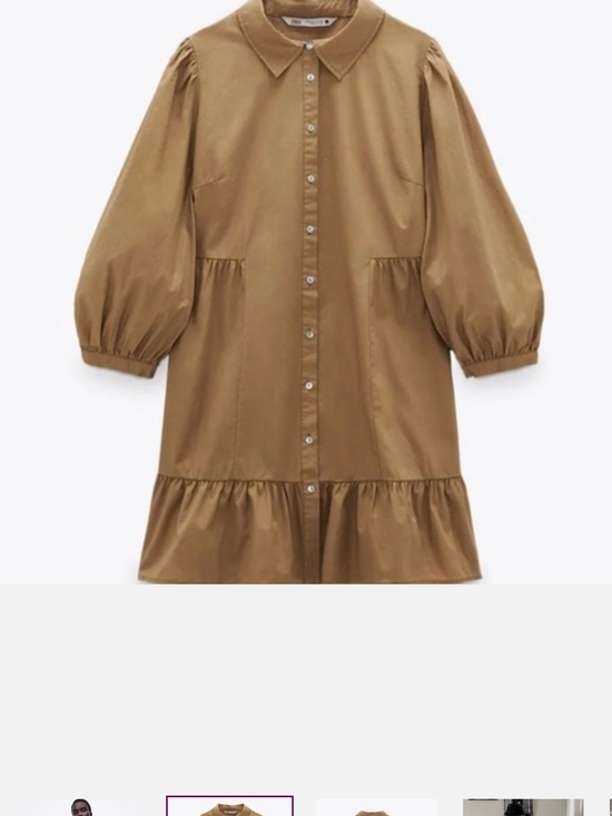 Zara Dresses & Skirts - Zara Tan Button-Front Midi Dress with Puff Sleeves
